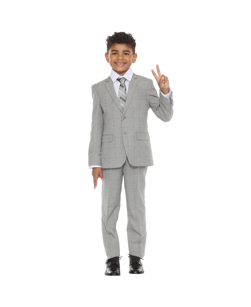 Perry Ellis Little Boys 5 Piece Windowpane Suit,Vest,Pants,Shirt and Tie Set