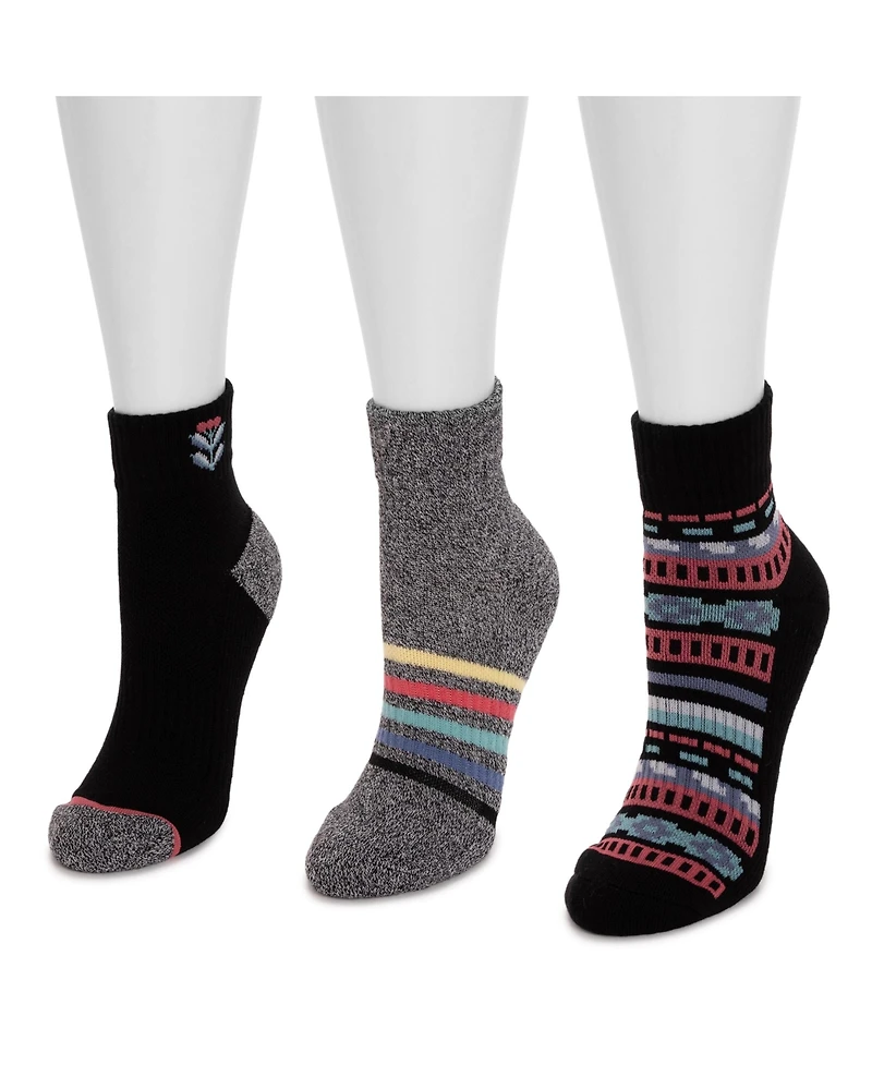 Muk Luks Women's 3 Pair Pack Quarter Crew Cotton Compression Socks