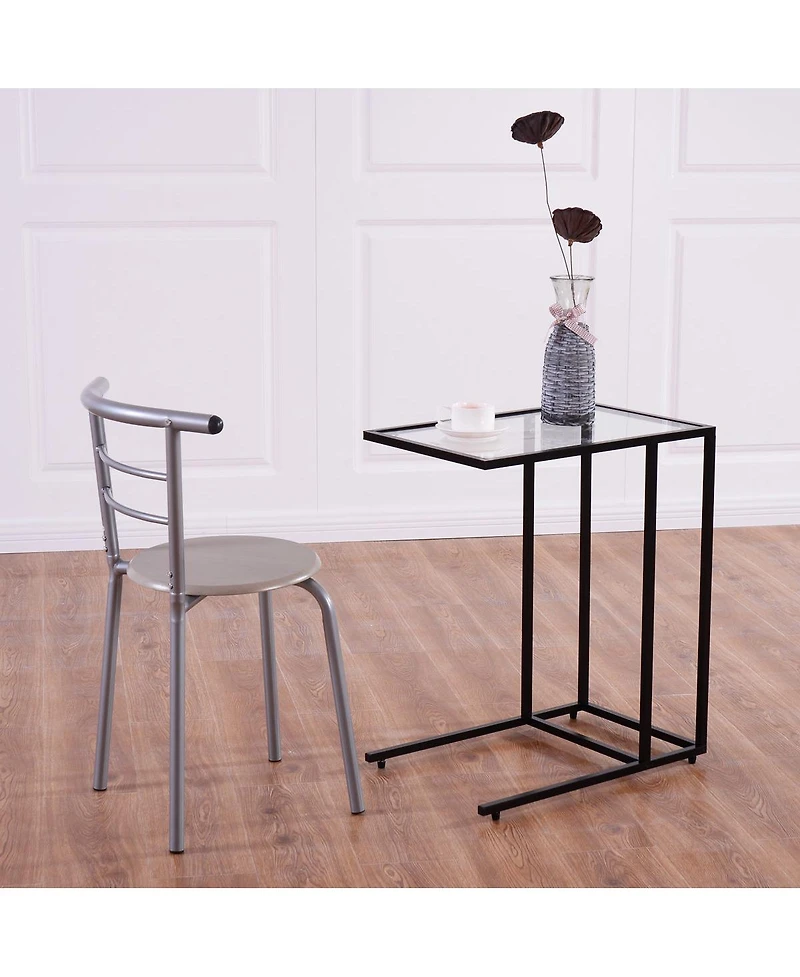 Costway Coffee Tray Side Sofa End Table Ottoman Couch Stand Tv Lap W/Glass Top