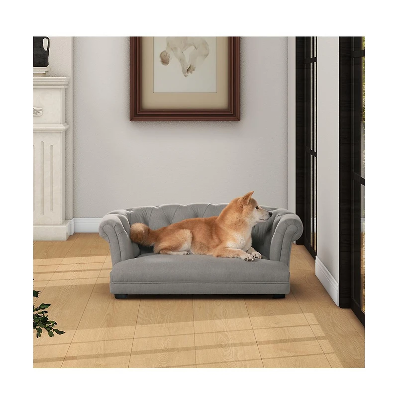 Zeus & Ruta 36.5" Chesterfield Pet Sofa in Uptown Gray