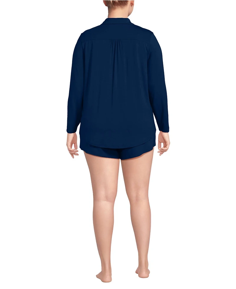 Lands' End Plus Cooling 3 Piece Pajama Set - Long Sleeve Top Cami and Shorts