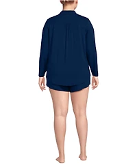 Lands' End Plus Cooling 3 Piece Pajama Set - Long Sleeve Top Cami and Shorts