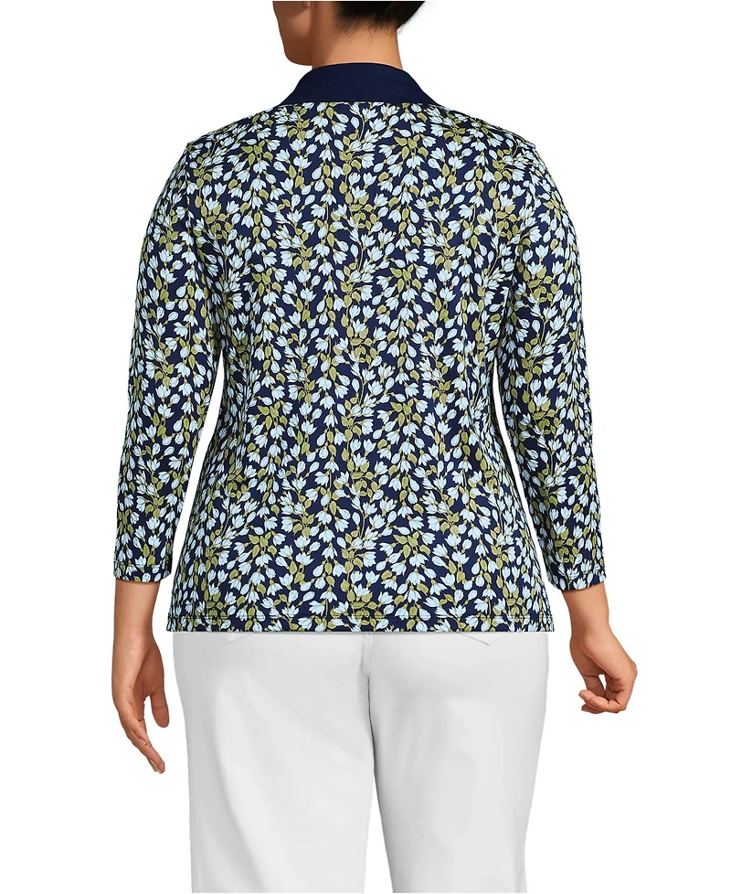 Lands' End Plus Supima Cotton 3/4 Sleeve Polo Shirt