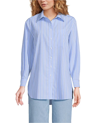 Lands' End Women's Oversized No Iron Tunic with Statement Collar Shirt