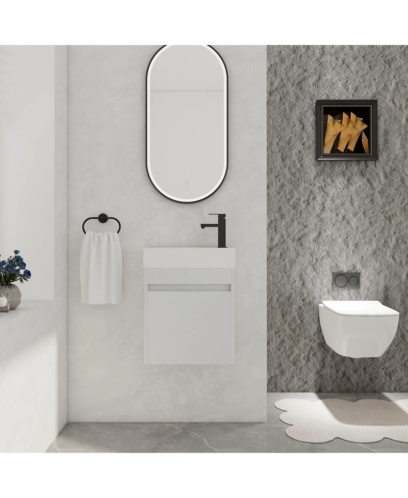 Casainc 18 Inch Bathroom Vanity with White Resin Sink and Soft-Close Cabinet Door