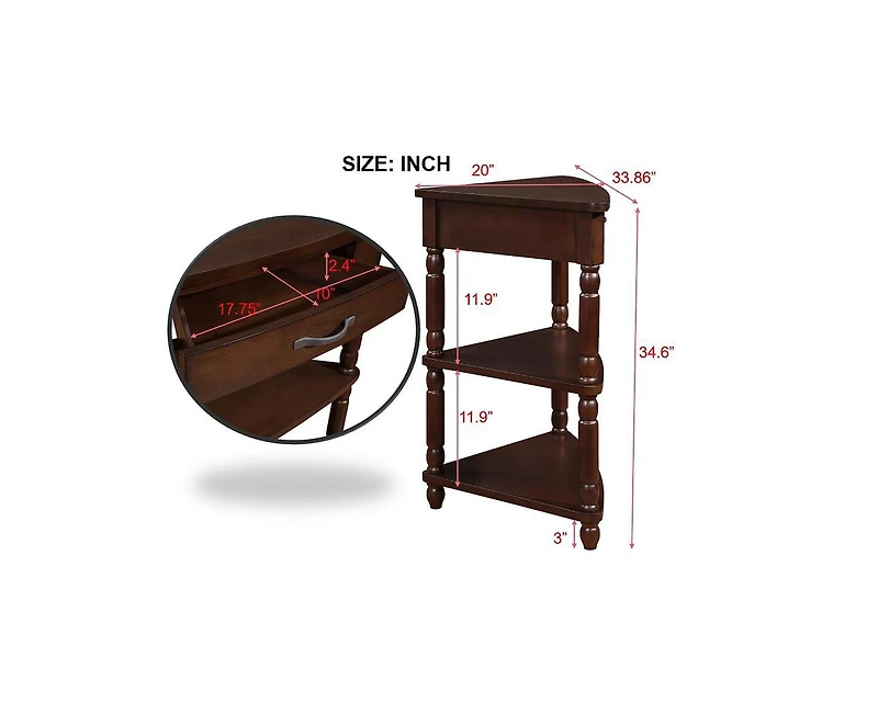 Casainc 33.8" Wood Corner Cabinet Side Table with 3 Tier Solid Legs