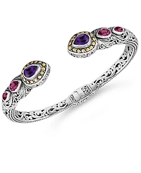 Amethyst, Pink Topaz & Bali Ubud Cuff Bracelet in Sterling Silver and 18K Gold, Small