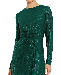Mac Duggal Women's Sequined Long Sleeve Side Knot Gown