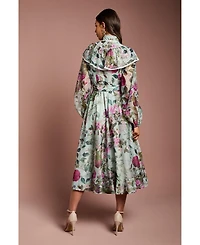 Coast Women's Long Sleeve Printed Organza Shirt Dress