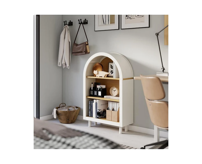 Casainc Arched 3-Tier Storage Cabinet Small Bookcase with 3 Shelves