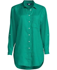 Lands' End Women's Linen Roll Sleeve Oversized Relaxed Tunic Top
