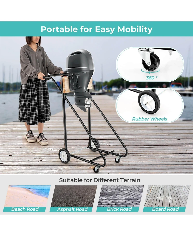 Costway Outboard Boat Motor Stand Heavy Duty Engine Carrier Cart Dolly with 4 Smooth Wheels