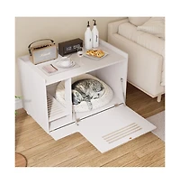 Zeus & Ruta White Hidden Litter Box Cabinet with Storage Bench