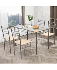 Costway 5 Piece Dining Set Table and 4 Chairs Glass Top Kitchen Breakfast Furniture
