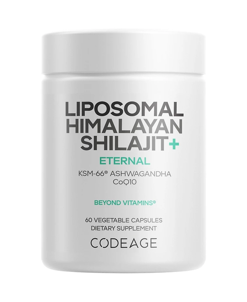 Codeage Liposomal Himalayan Shilajit+ Supplement - 500 mg Shilajit, Ksm-66 Ashwagandha, CoQ10, Fulvic Ionic Minerals, Calcium, Magnesium, BioPerine