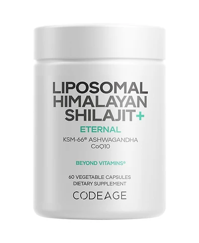 Codeage Liposomal Himalayan Shilajit+ Supplement - 500 mg Shilajit, Ksm-66 Ashwagandha, CoQ10, Fulvic Ionic Minerals, Calcium, Magnesium, BioPerine