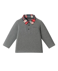 Andy & Evan Baby Boys Grey Polo w/Plaid Collar Twill Pull On Pant