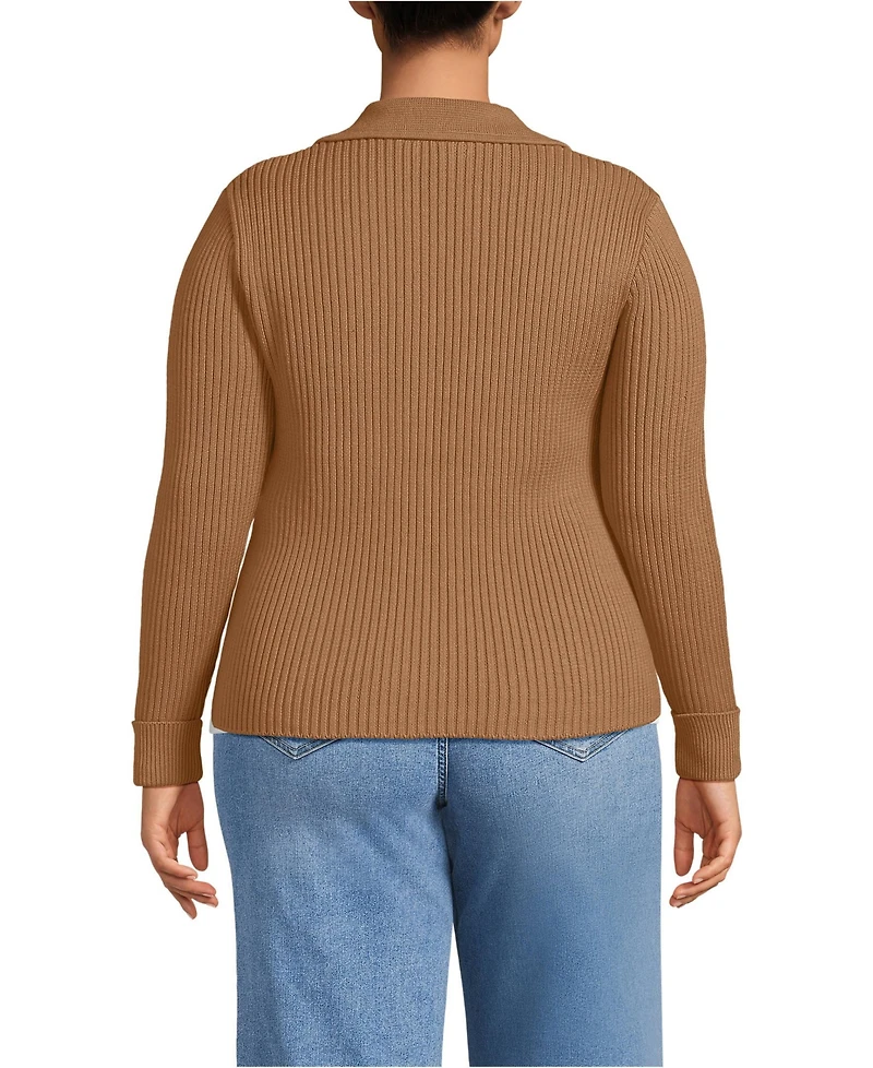 Lands' End Women's Plus Drifter Ribbed Collared Blazer Sweater