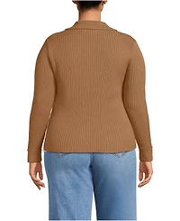 Lands' End Women's Plus Drifter Ribbed Collared Blazer Sweater