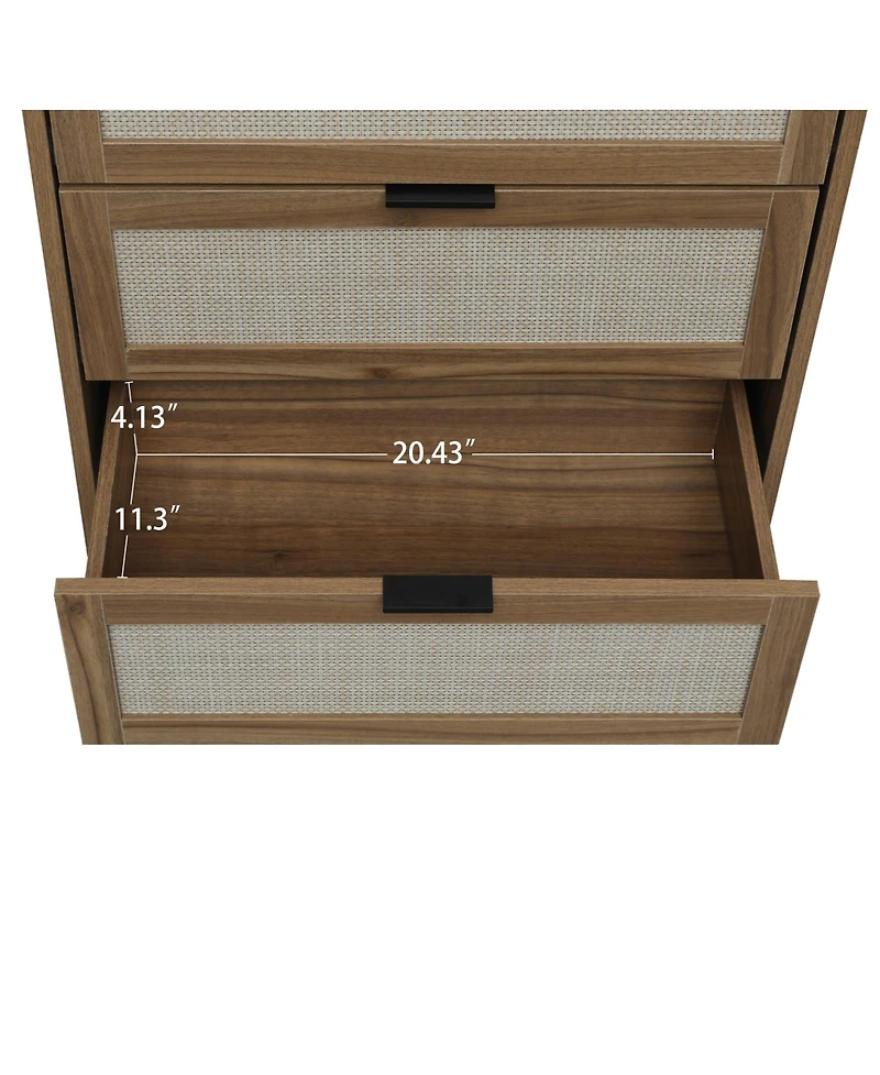 3 Drawer Storage Cabinet Rattan Dressers Chest of Drawers Entryway Cabinet Fluted Nightstand Bedside Table Dresser for Bedroom Living Room, Brown