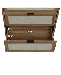 3 Drawer Storage Cabinet Rattan Dressers Chest of Drawers Entryway Cabinet Fluted Nightstand Bedside Table Dresser for Bedroom Living Room, Brown