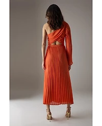Warehouse Chiffon One Shoulder Cut Out Midi Dress