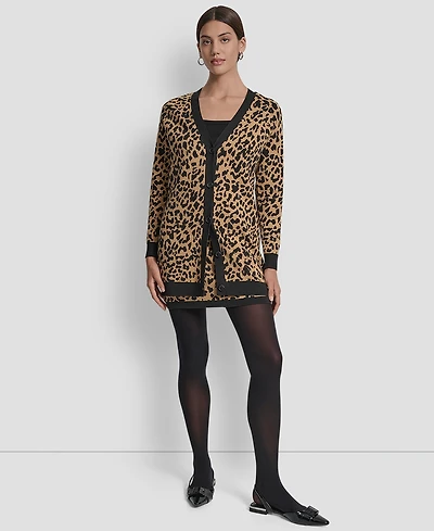 Dkny Jeans Women's Cheetah Print Long Sleeve Cardigan Sweater