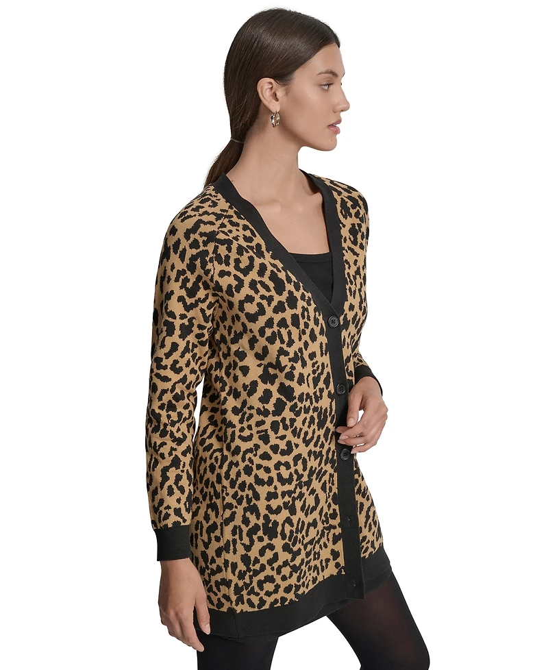 Dkny Jeans Women's Cheetah Print Long Sleeve Cardigan Sweater