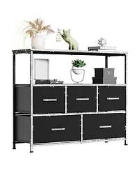 Mr Ironstone Dresser Tv Stand, Entertainment Center with 5 Fabric Drawers, Media Console Table for Tv with Open Storage Shelf Dresser for Bedroom/Livi
