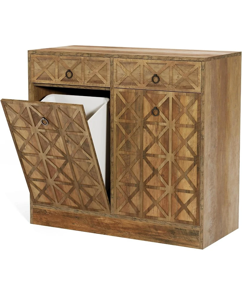 Tribesigns Modern Kitchen Island with Double Tilt-Out Trash Cabinet, 13 Gallon Fluted Storage Cabinet with 2 Drawers & Hidden Trash Bins, Rustic Brown