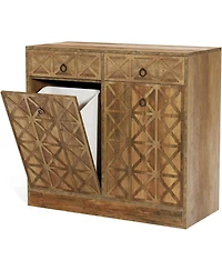 Tribesigns Modern Kitchen Island with Double Tilt-Out Trash Cabinet, 13 Gallon Fluted Storage Cabinet with 2 Drawers & Hidden Trash Bins, Rustic Brown