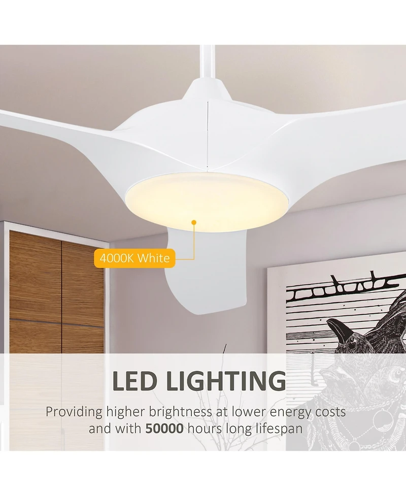 Homcom 52" Reversible Ceiling Fan with Led Light for Bedroom,
