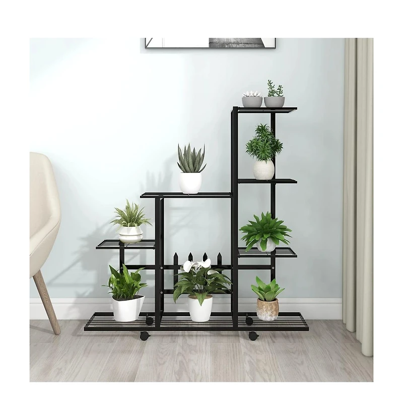 Flower Stand with Wheel 37.2"x9.8"x36.4" Black Metal