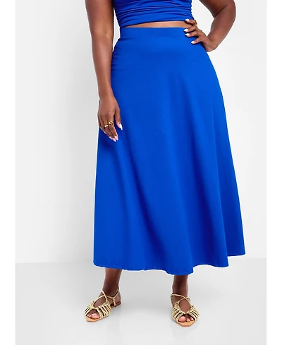 Rebdolls Plus Cotton A Line Midi Skirt - Blue