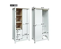 Casainc Storage Wardrobe Cabinet with Hanging Rods and 2 Drawers and Open Shelves Sliding Door