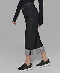 Karl Lagerfeld Paris Petite High-Rise Cuffed-Embellished Jeans