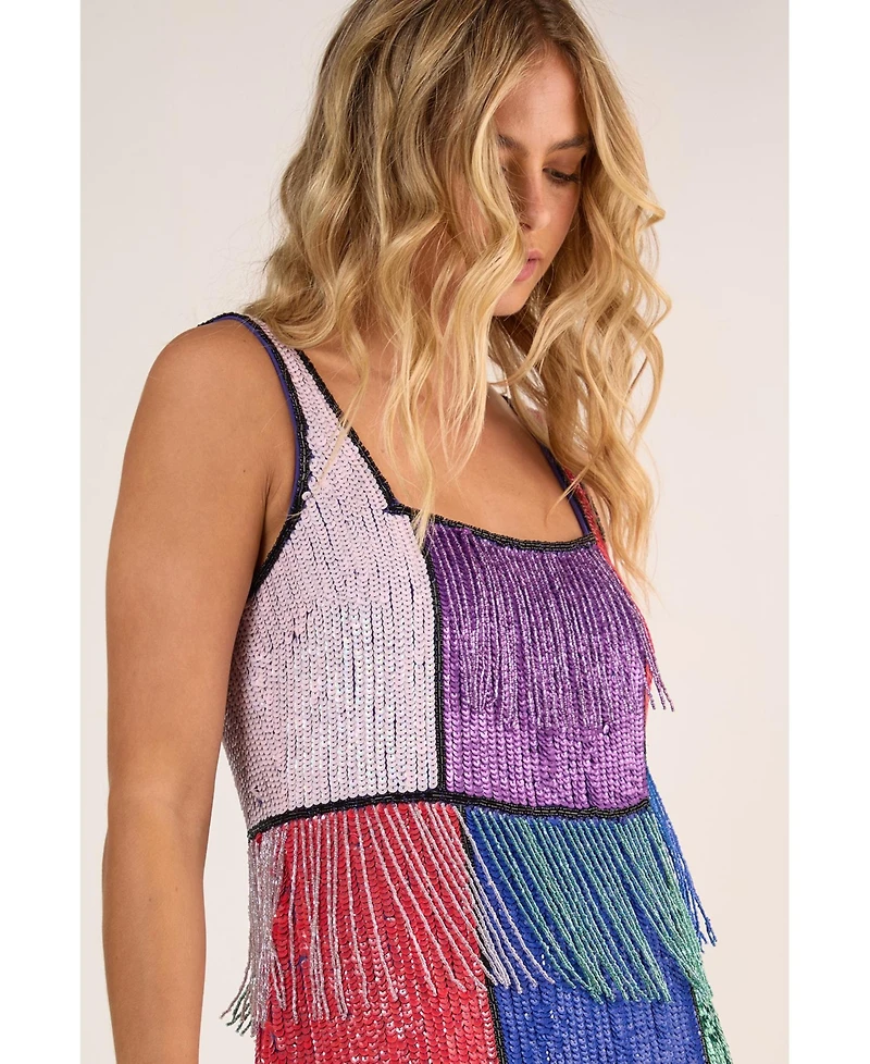 Nasty Gal Women's Check Tassel Sequin Mini Dress