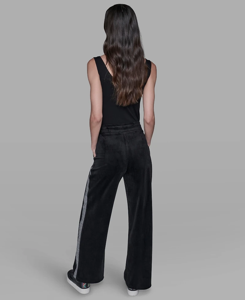 Karl Lagerfeld Paris Petite Rhinestone Trim Track Pant