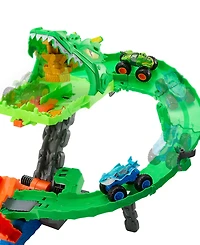 Hot Wheels Monster Trucks Sharks vs Dinos Dragon Destruction Playset and Trucks