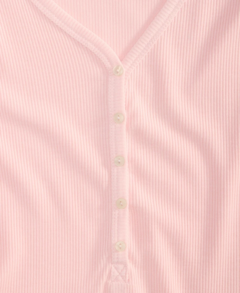 State of Day Women's Long-Sleeve Ribbed Henley Sleep Top Xs-3X, Created for Macy's
