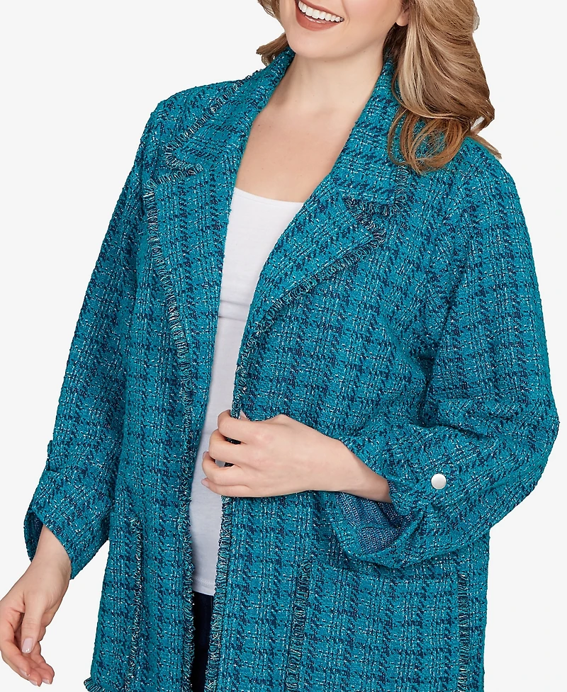Ruby Rd. Plus Open Front Tweed Patch Pocket Jacket