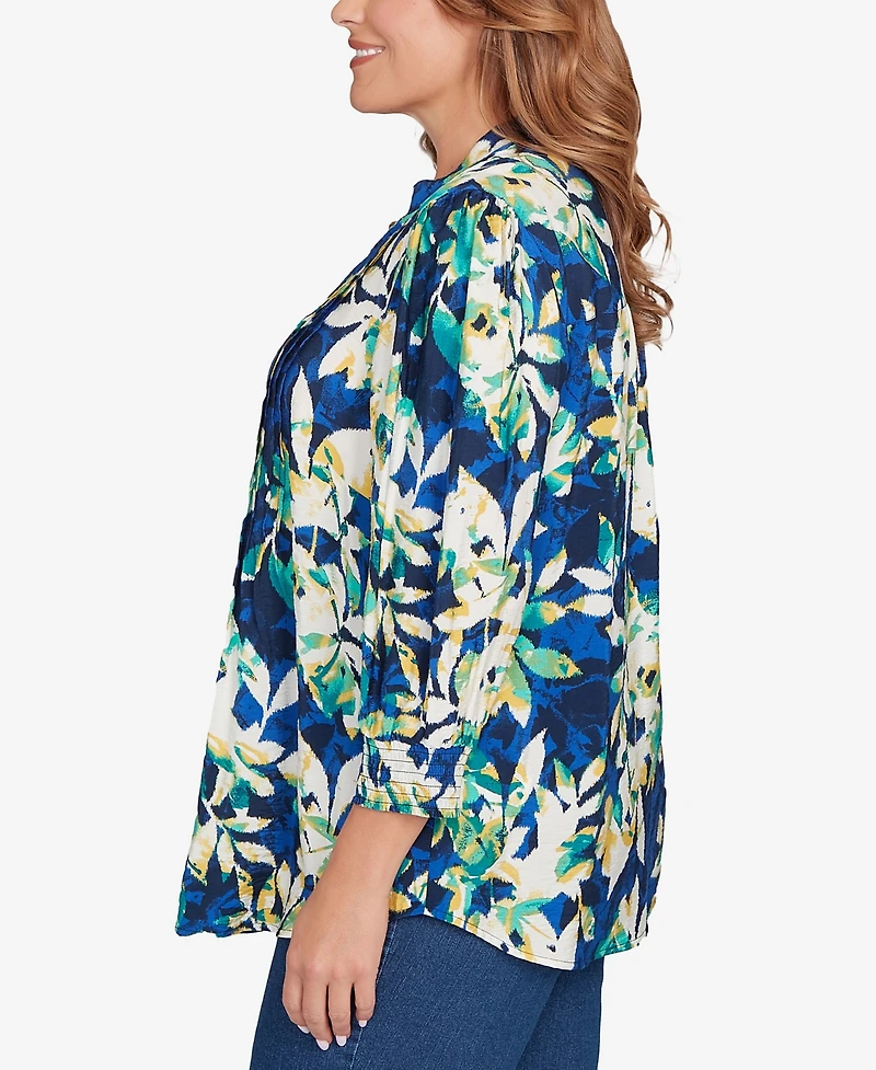 Ruby Rd. Plus Floral Silky Voile Button Down Top