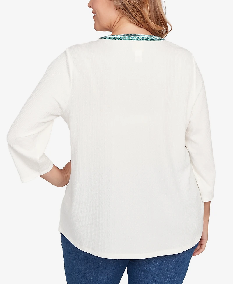 Ruby Rd. Plus Embellished Textured Split Neck Top