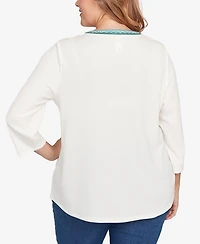 Ruby Rd. Plus Embellished Textured Split Neck Top