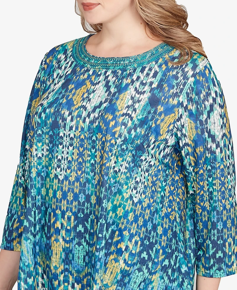 Ruby Rd. Plus Embroidered Kaleidoscope Knit Top