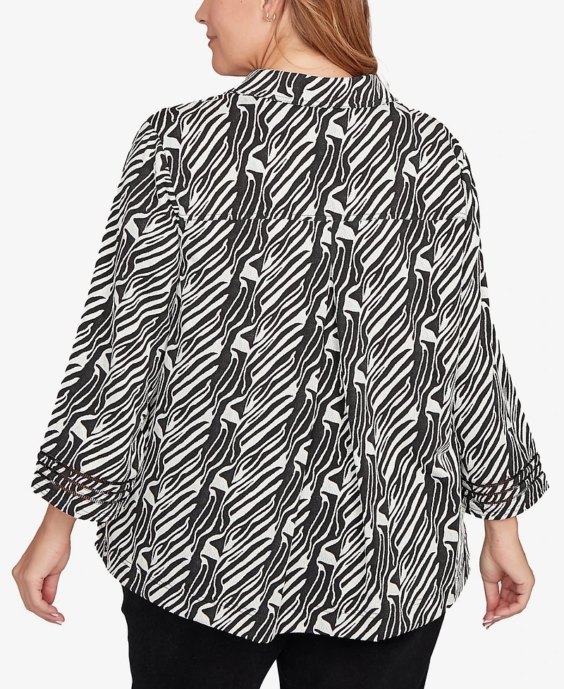 Ruby Rd. Plus Zebra Collared Knit Swing Jacket