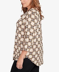 Ruby Rd. Plus Mesh Textured Geo Puff Print Top
