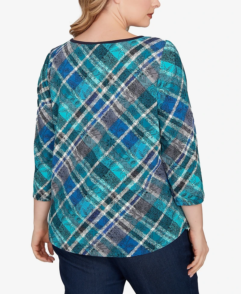 Ruby Rd. Plus Size Solid Tipped Plaid Knit Top