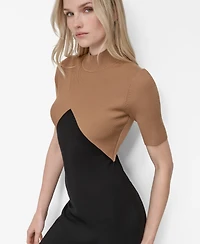 Dkny Petite Colorblock Sliced Short Sleeve Sweater Dress