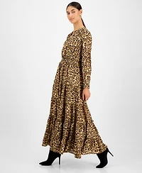 T Tahari Women's Animal-Print Split-Neck Maxi Dress